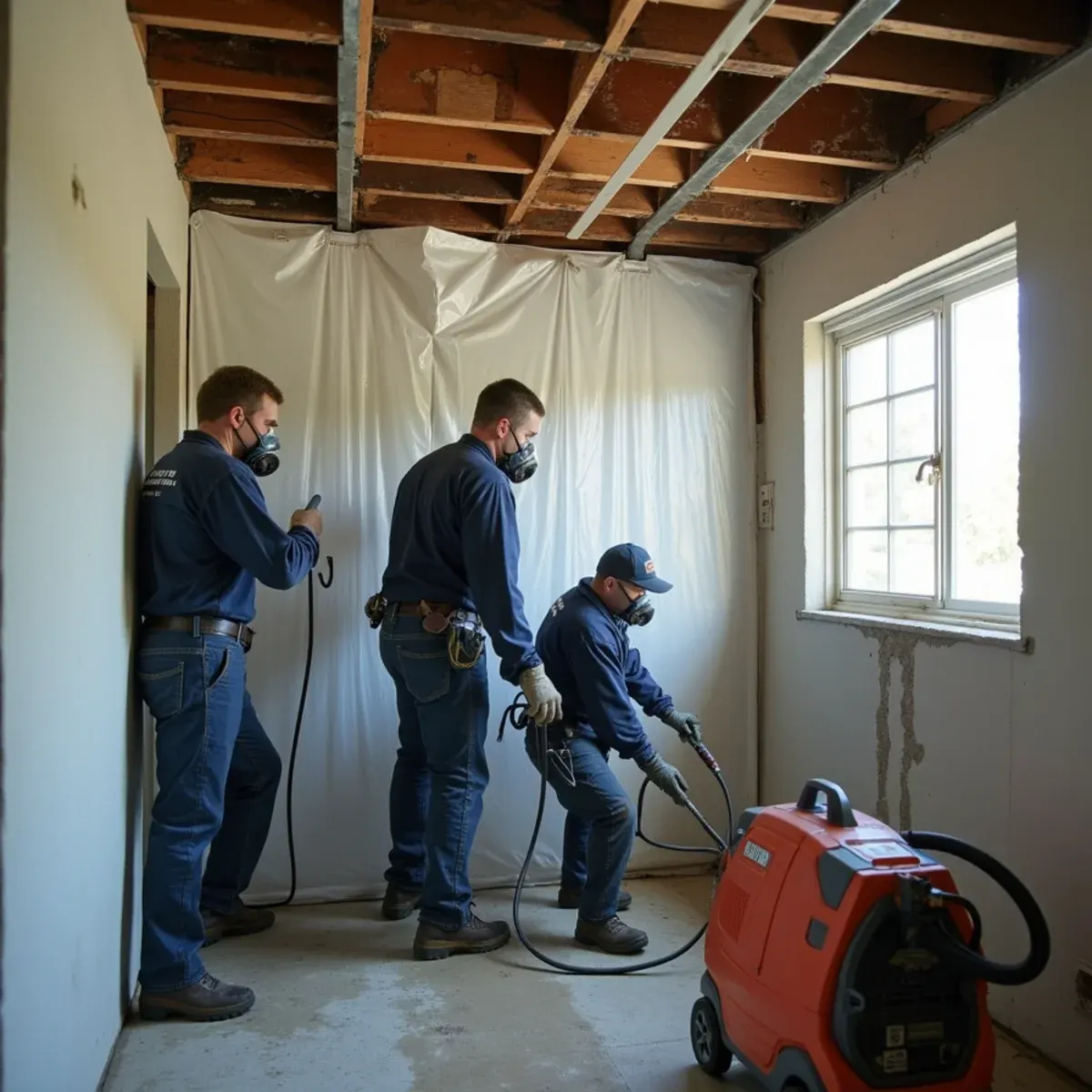 Contained flood damage cleanup underway inside a Cypress home after contaminated water