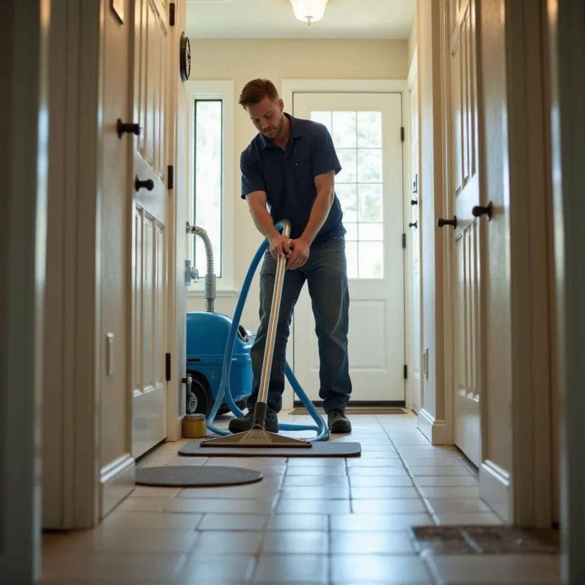 Floor mat drying system installed after an under-slab leak in a La Habra tract home