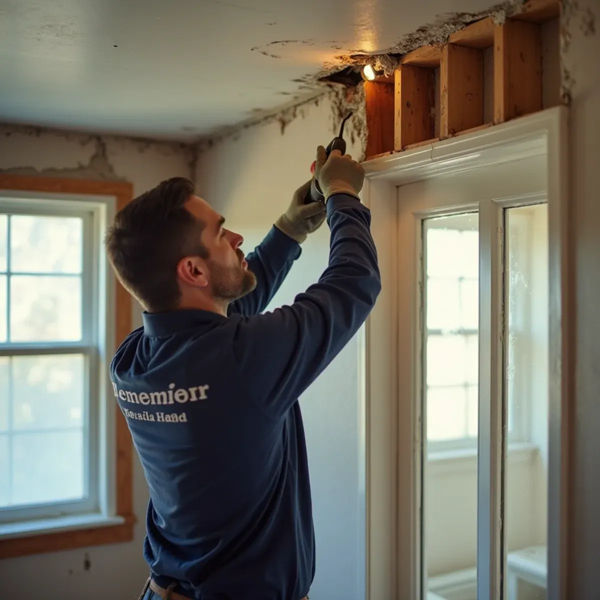 Technician opening failed wet plaster over wood lath in a historic Santa Ana bungalow