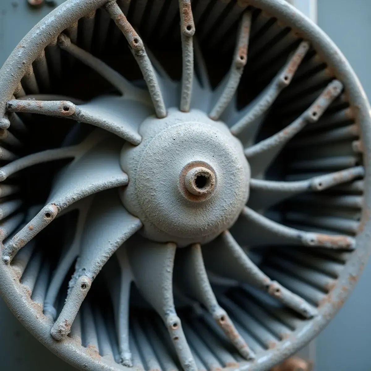 Blower wheel pulled for cleaning during air duct and HVAC restoration in Cypress