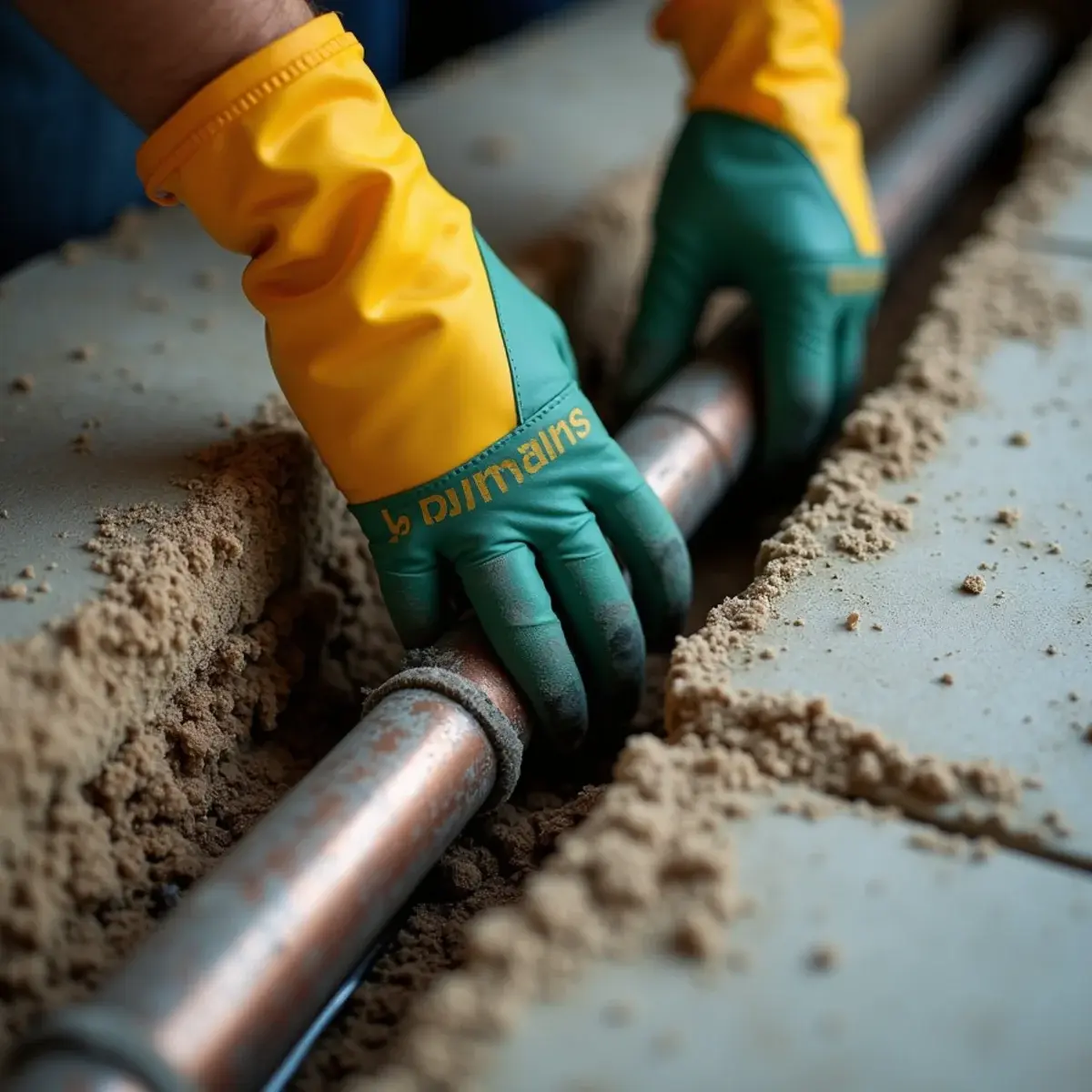 Corroded copper pipe with a pinhole leak exposed in a Cypress home slab trench