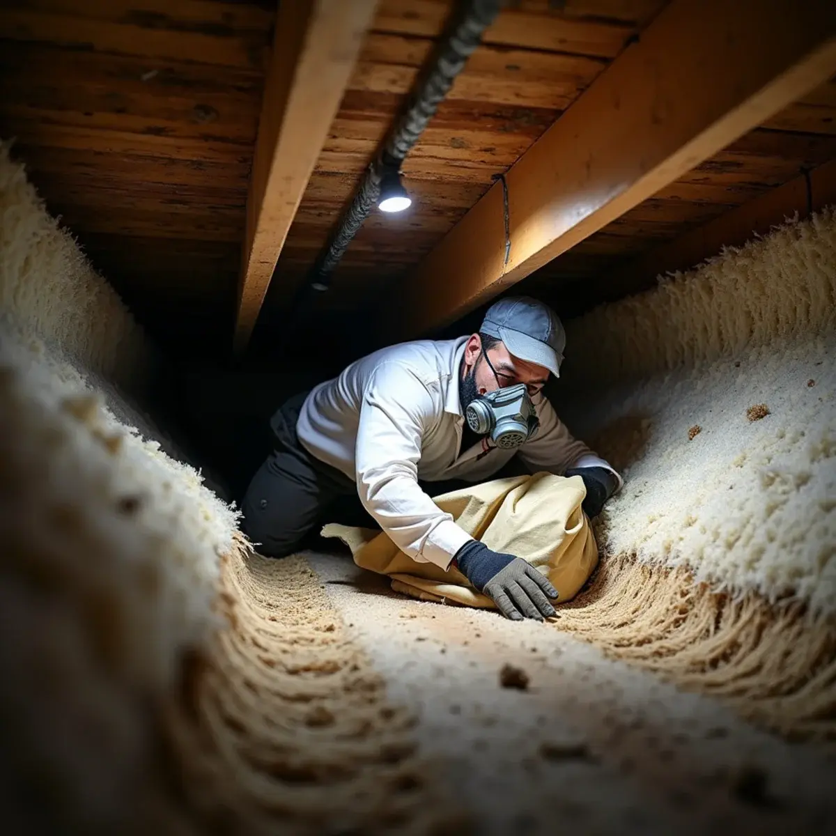 Removing saturated subfloor insulation during crawl space drying in Cypress