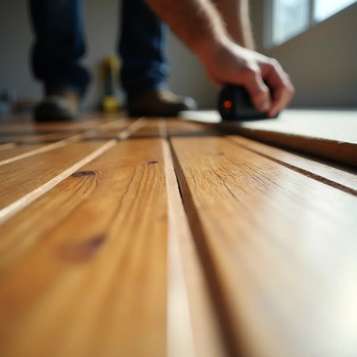 Cupped hardwood plank seams checked with a moisture meter after a water loss in Orange County