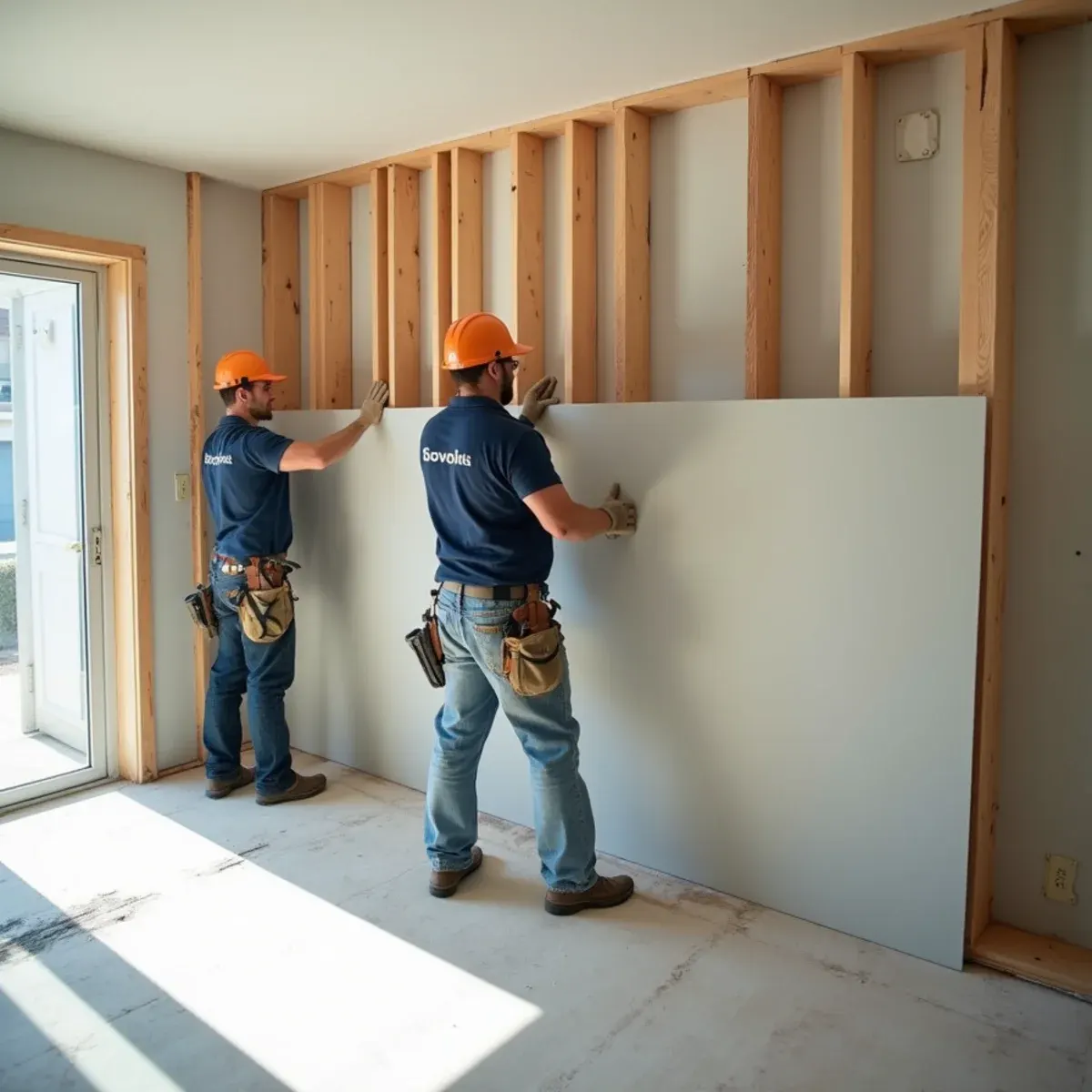 Carpenter rebuilding a room after water damage repair and reconstruction in Cypress California
